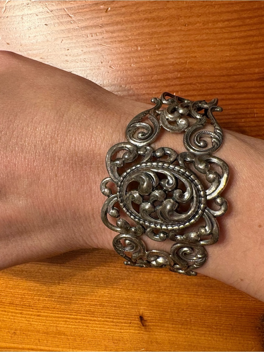 Vintage Danecraft Sterling Silver Filigree Cuff Bracelet Scroll Openwork 26g